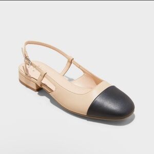 A New Day Women's Maxine Black & Tan Buckle Slingback Cap-toe Flats